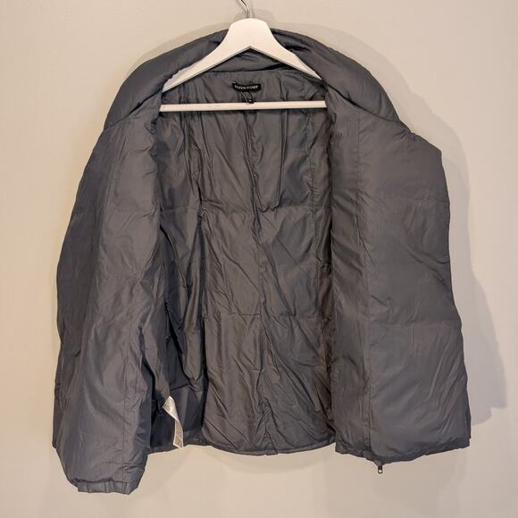 Eileen Fisher Gray Quilted Puffer Jacket Asymmetric Zip High Collar - Size S - Picture 3 of 12